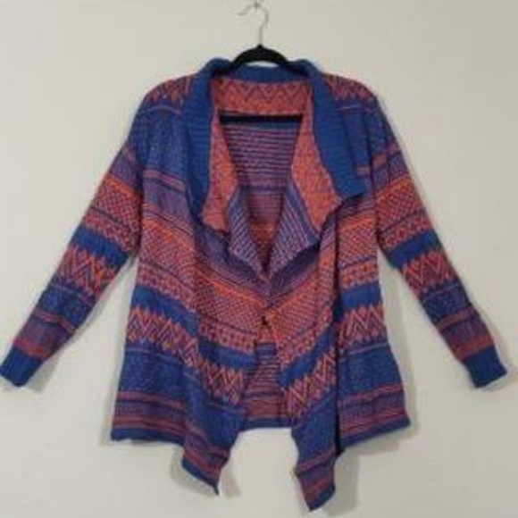 Blue and Orange Southwestern Print Draped Cardigan - Picture 6 of 6